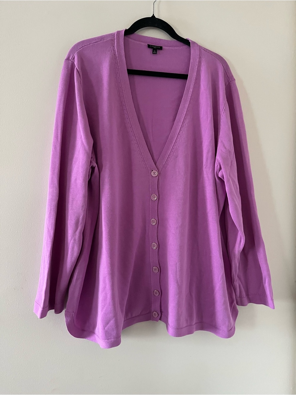 Talbots Purple V Neck Button Down Cardigan Knit Sweater 1X Preppy Coastal